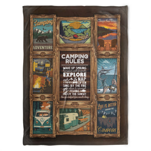Camping Rules Life Is Better Aruond The Campfire, Gift For Camping Lover Fleece Blanket Home Decor Bedding Couch Sofa Soft And Comfy Cozy 1632728087254.jpg