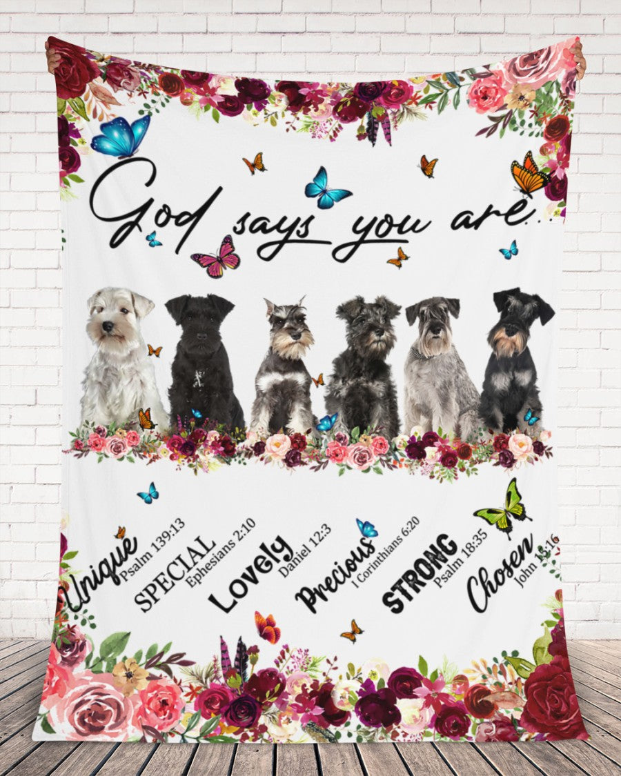 Miniature Schnauzer - God Says You Are - Floral Butterflies Blanket Gift For Dog Lovers Birthday Gift Home Decor Bedding Couch Sofa Soft And Comfy Cozy 1632910210365.jpg