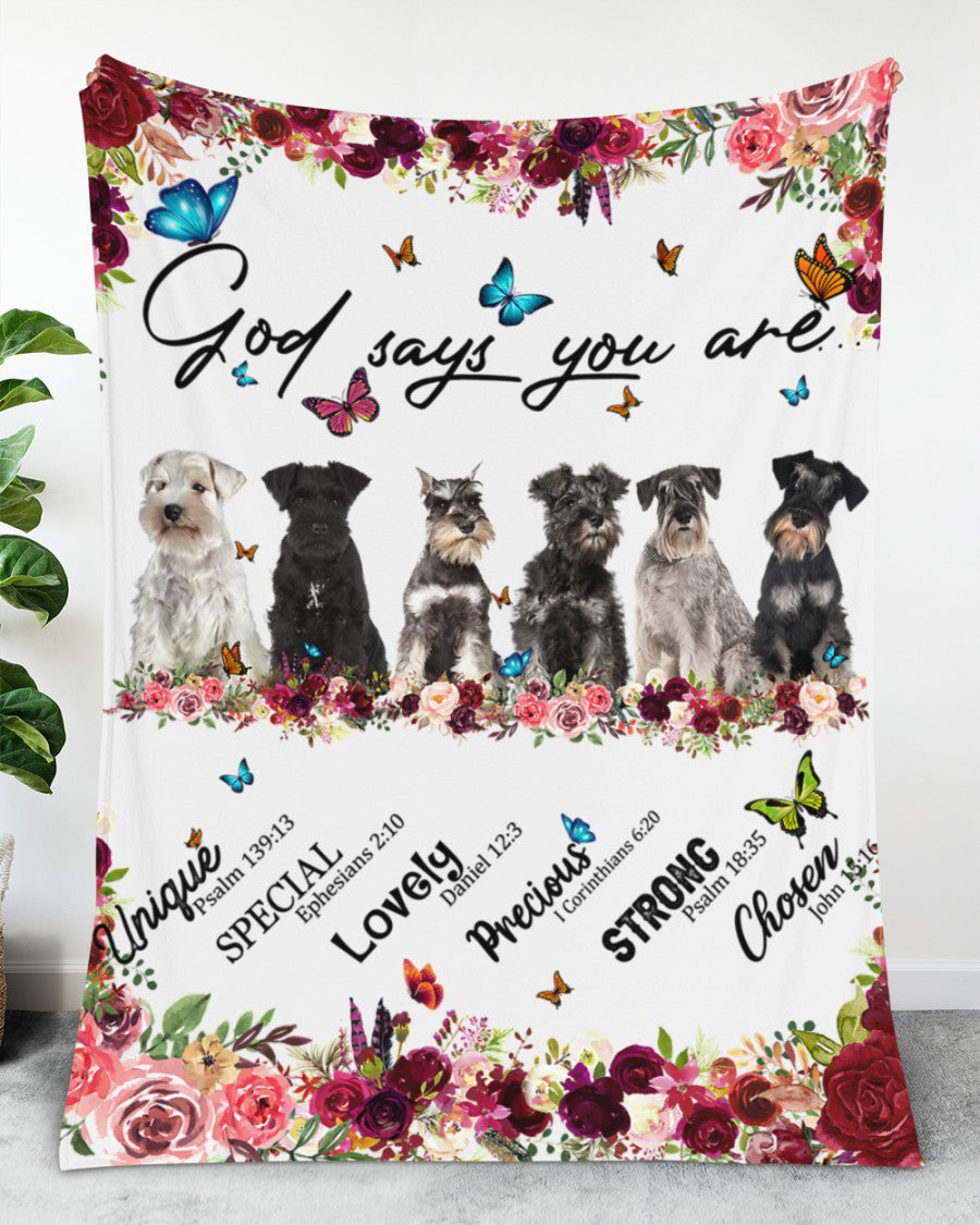 Miniature Schnauzer - God Says You Are - Floral Butterflies Blanket Gift For Dog Lovers Birthday Gift Home Decor Bedding Couch Sofa Soft And Comfy Cozy 1632910210692.jpg