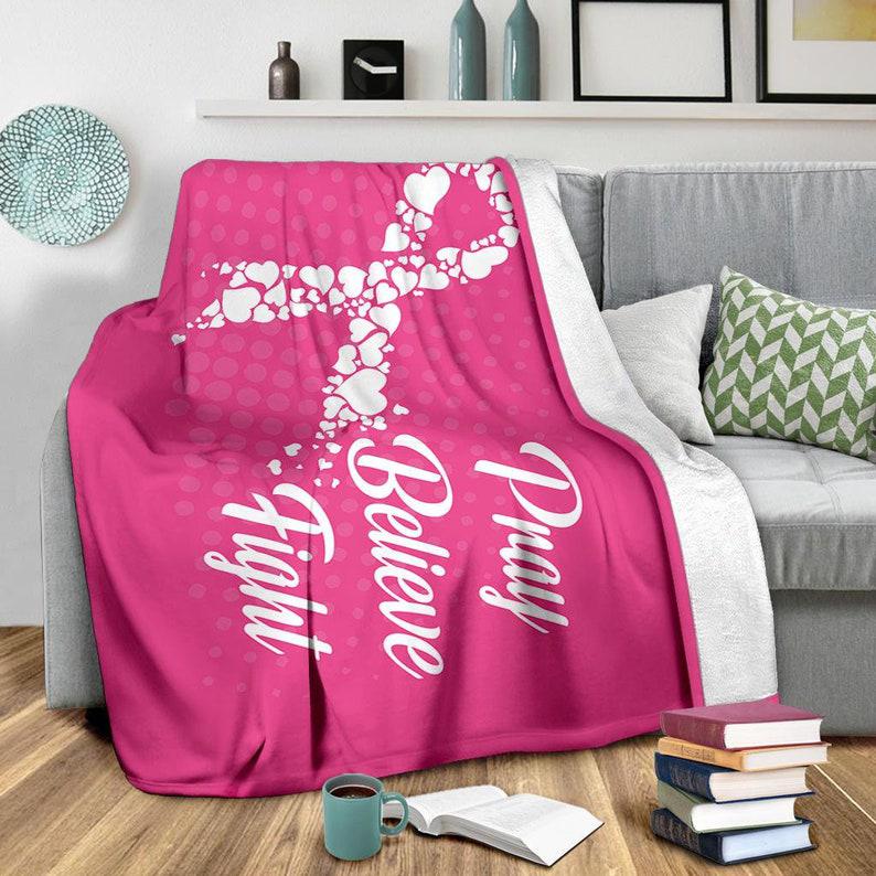 Breast Cancer Blanket, Pray Believe Faith Blanket Fight Cancer Blanket Cancer Survivor Blanket 1633150292700.jpg