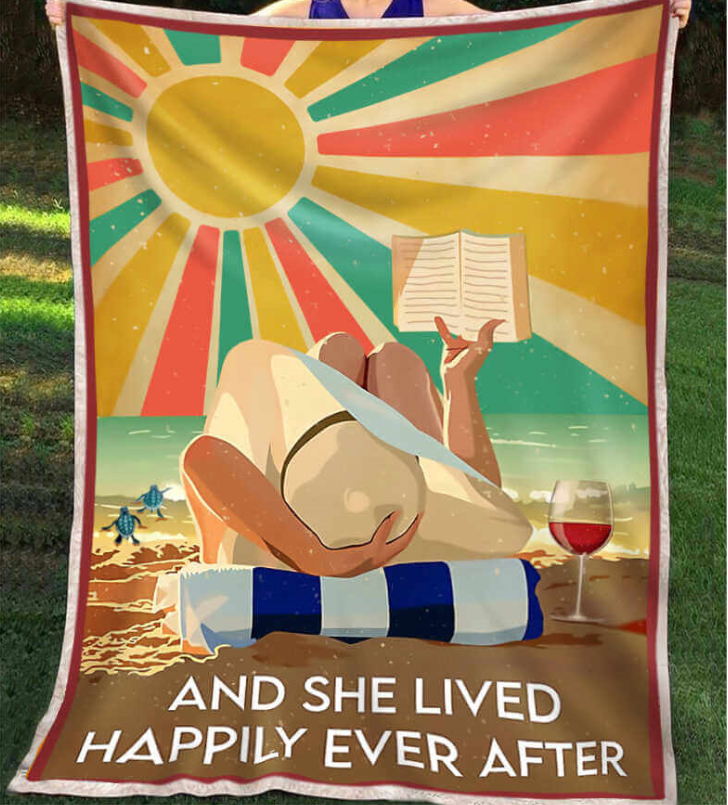 And She Lived Happily Ever After Beach And Turtle Vintage Blanket Gift For Beach Lovers Birthday Gift Home Decor Bedding Couch Sofa Soft And Comfy Cozy 1633420978552.png