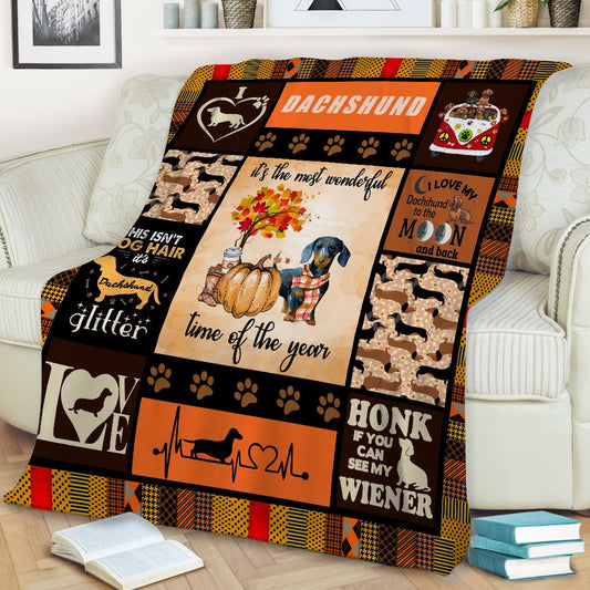 Dachshund Halloween Thanksgiving The Most Wonderful Time Of The Year Blanket Gift For Dog Lovers Birthday Gift Home Decor Bedding Couch Sofa Soft And Comfy Cozy 1633505983306.jpg