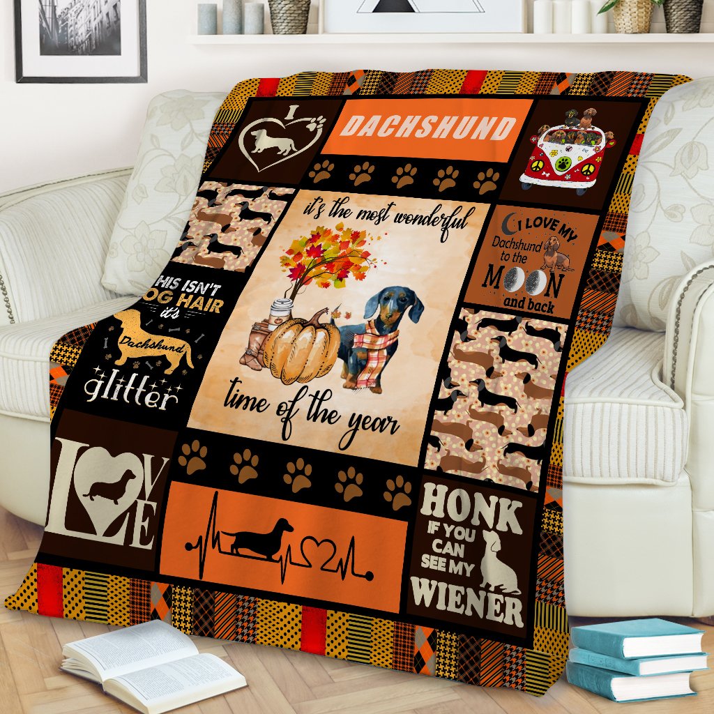 Dachshund Halloween Thanksgiving The Most Wonderful Time Of The Year Blanket Gift For Dog Lovers Birthday Gift Home Decor Bedding Couch Sofa Soft And Comfy Cozy 1633505983306.jpg