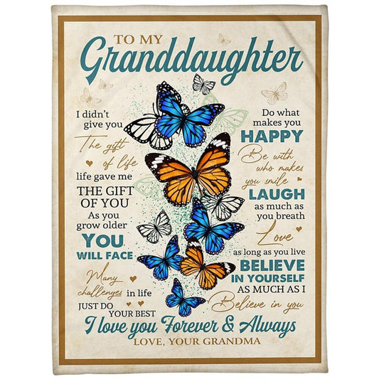 Butterfly To Granddaughter Fleece Blanket - I Love You Forever & Always, Gift For Granddaughter From Grandma Birthday Gift Home Decor Bedding Couch Sofa Soft And Comfy Cozy 1633600413005.jpg