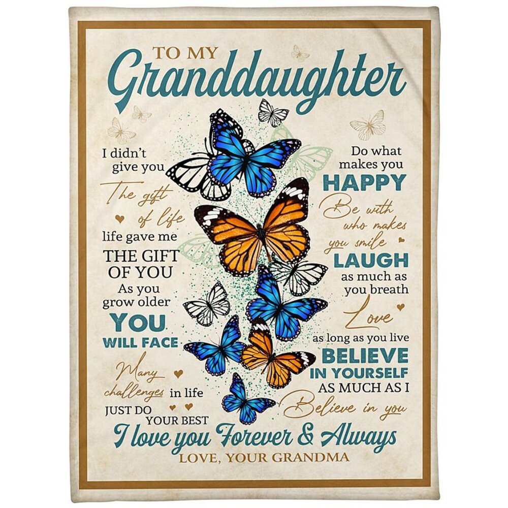 Butterfly To Granddaughter Fleece Blanket - I Love You Forever & Always, Gift For Granddaughter From Grandma Birthday Gift Home Decor Bedding Couch Sofa Soft And Comfy Cozy 1633600413005.jpg