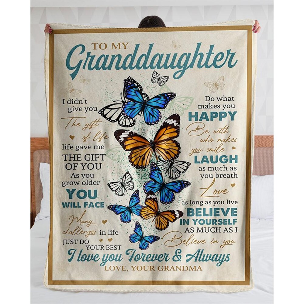 Butterfly To Granddaughter Fleece Blanket - I Love You Forever & Always, Gift For Granddaughter From Grandma Birthday Gift Home Decor Bedding Couch Sofa Soft And Comfy Cozy 1633600413110.jpg