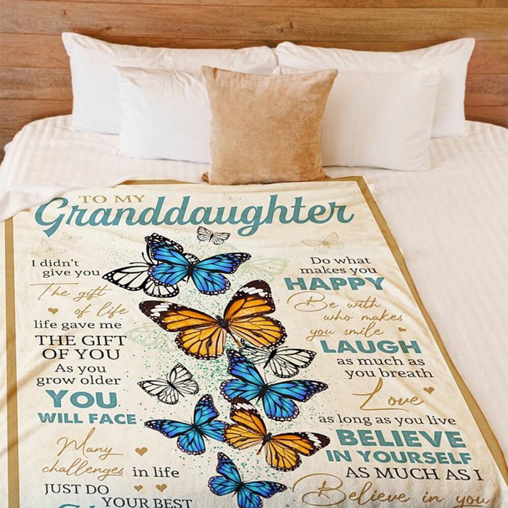 Butterfly To Granddaughter Fleece Blanket - I Love You Forever & Always, Gift For Granddaughter From Grandma Birthday Gift Home Decor Bedding Couch Sofa Soft And Comfy Cozy 1633600413189.jpg