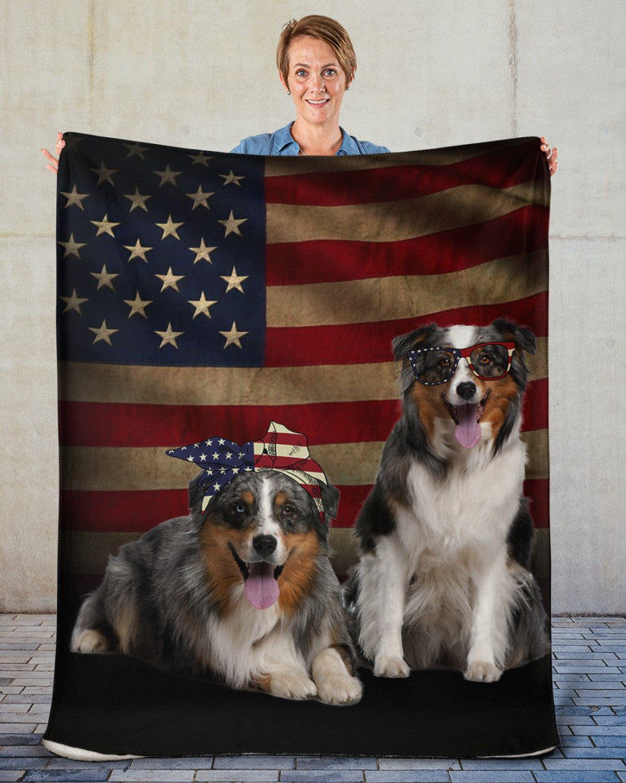 Aussies Couple America Flag Fleece Blanket, Gift For Dog Lovers, Gift For Family Friends Gift Home Decor Bedding Couch Sofa Soft And Comfy Cozy 1633682948148.jpg