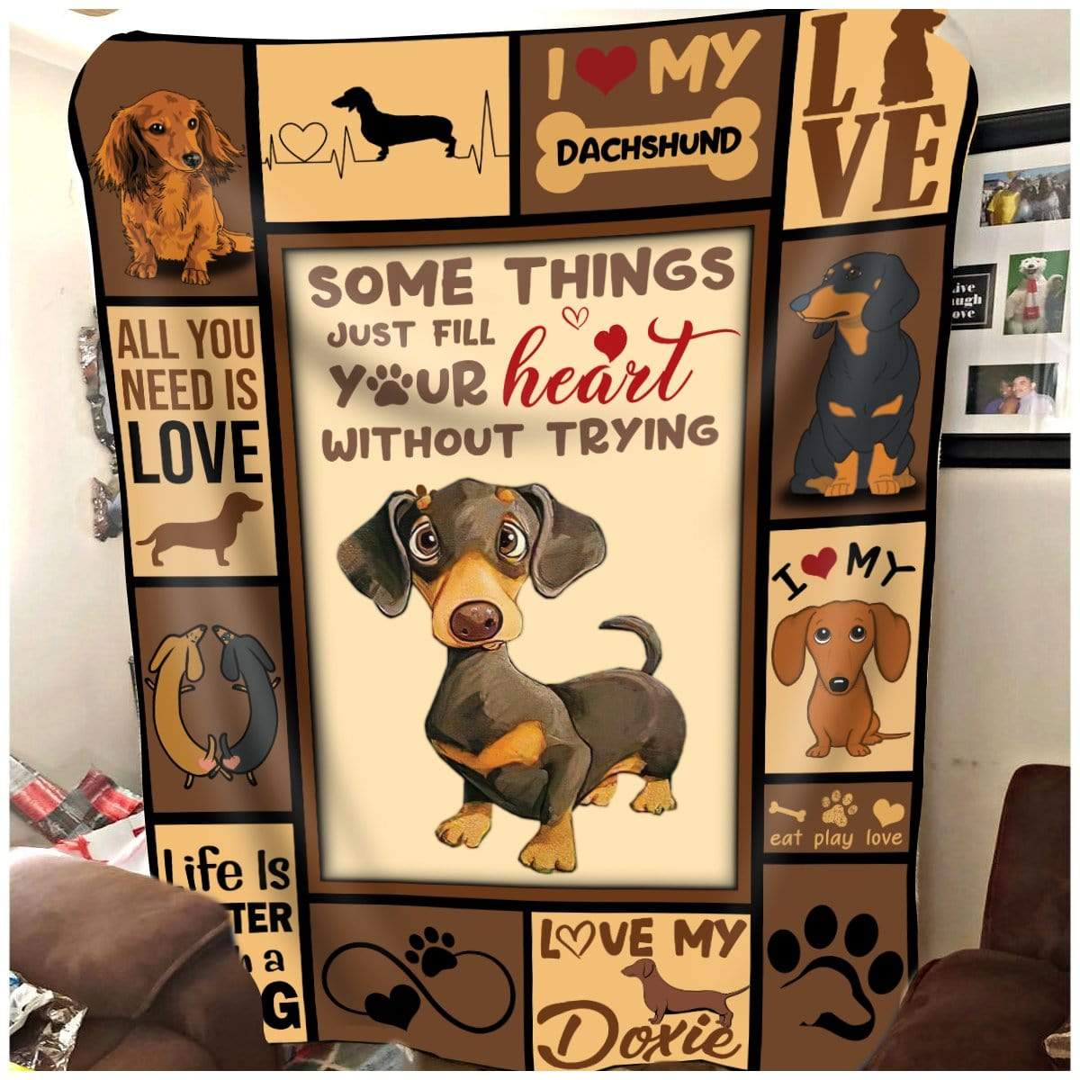 Funny Doxie Blanket, Dog Lovers Blanket Some Things Just Fill Your Heart Dachshund Fleece Blanket Birthday Gift Home Decor Bedding Couch Sofa Soft And Comfy Cozy 1633948162794.jpg