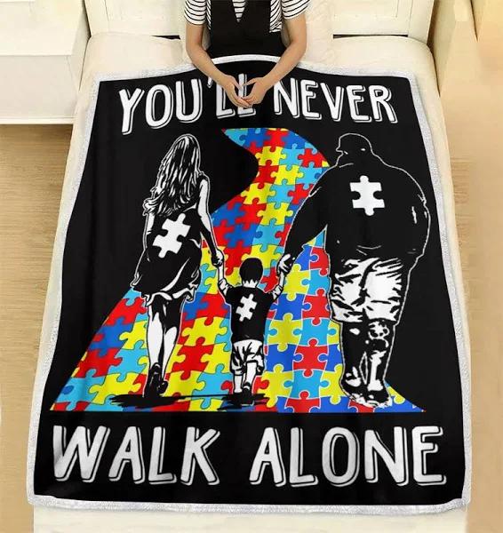 To My Son Autism Awareness Blanket You'll Never Walk Alone Great Customized Gift For Birthday Christmas Thanksgiving 1634108701511.jpg