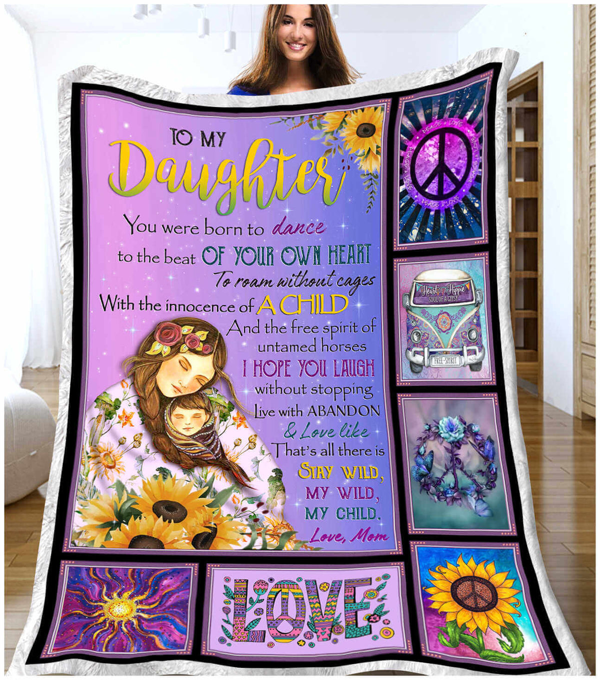 Hippie To My Daughter Blanket - You Were Born To Dance, Gift For Daughter From Mom Birthday Gift Home Decor Bedding Couch Sofa Soft 1634116368322.jpg