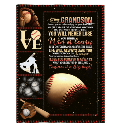 Gift For Grandson Blanket, To Grandson Just Go Forth Baseball Fleece Blanket, Gift For Grandson From Grandpa 1634550335629.png