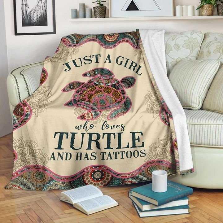 Just A Girl Who Loves Turtle And Has Tattoos Mandla Blanket Gift For Turtle Lovers Birthday Gift Home Decor Bedding Couch Sofa Soft And Comfy Cozy 1634895893725.jpg