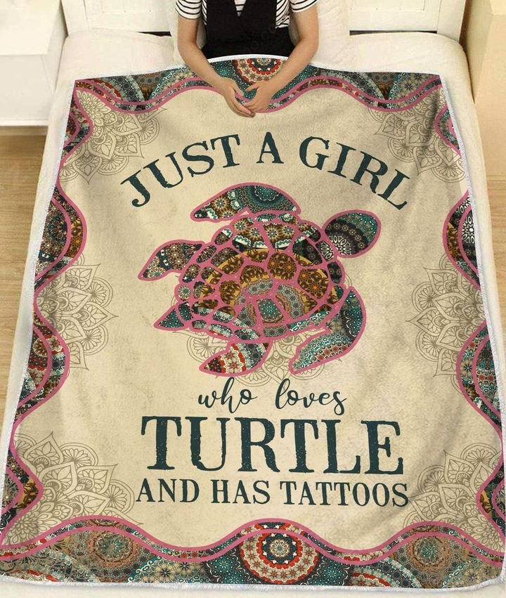 Just A Girl Who Loves Turtle And Has Tattoos Mandla Blanket Gift For Turtle Lovers Birthday Gift Home Decor Bedding Couch Sofa Soft And Comfy Cozy 1634895893734.jpg