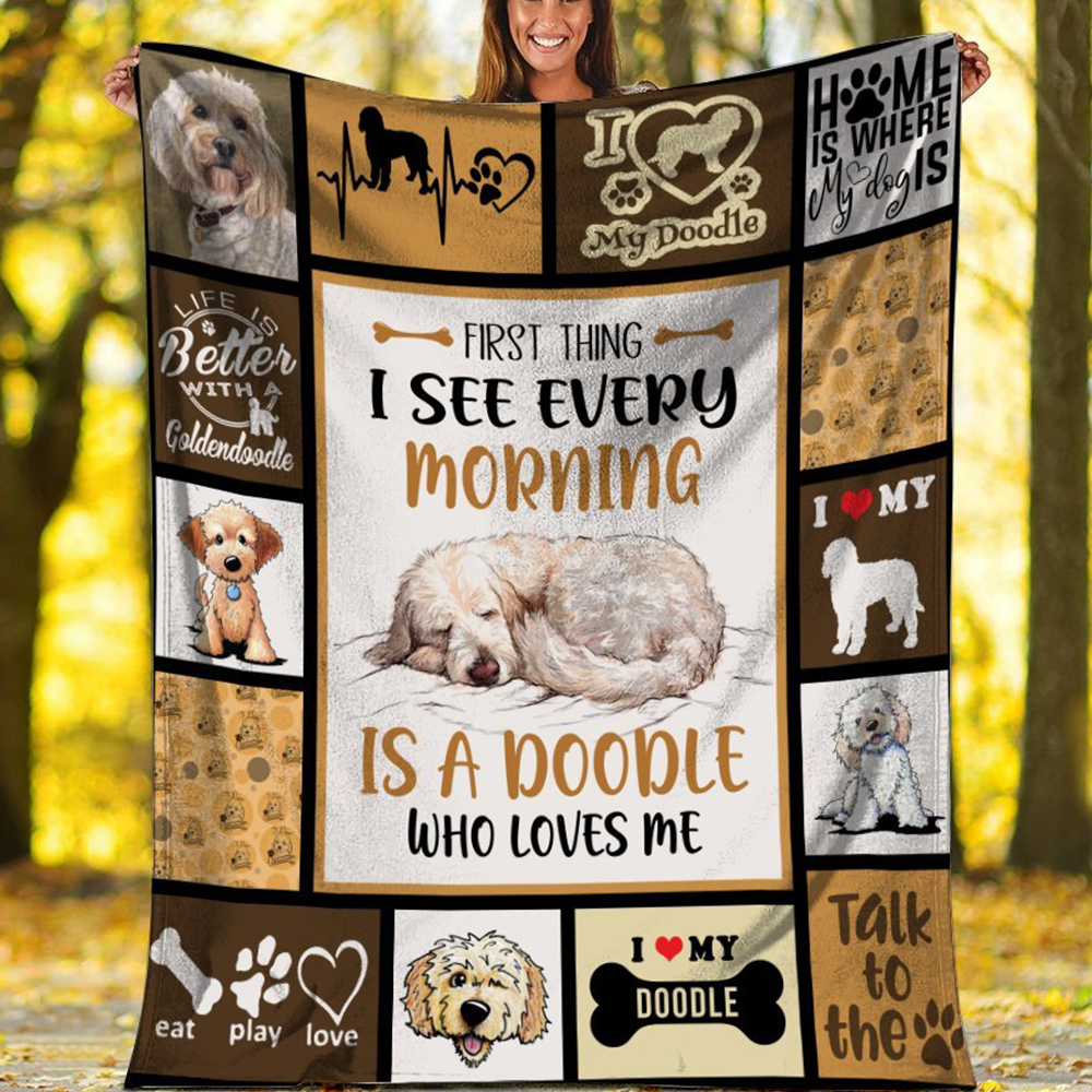 First Thing I See Every Morning Is A Doodle Who Loves Me Fleece Blanket Gift For Dog Lovers Gift For Friend Family Home Decor Bedding Couch Sofa Soft And Comfy Cozy 1635390296138.png