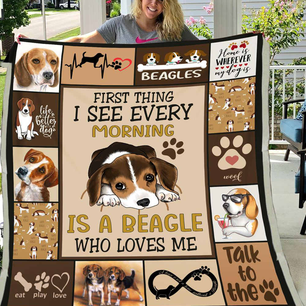 First Thing I See Every Morning Is A Beagle Who Loves Me Fleece Blanket Gift For Dog Lovers Home Decor Bedding Couch Sofa Soft And Comfy Cozy 1635390802802.png