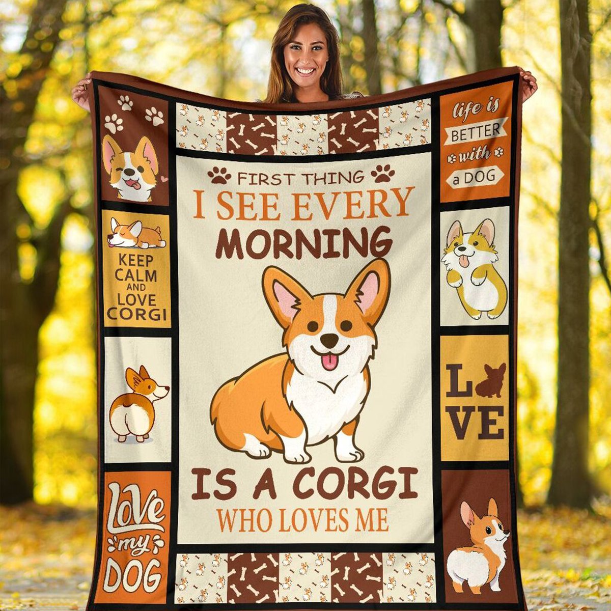 First Thing I See Every Morning Is A Corgi Who Loves Me Love My Dog Fleece Blanket Meaningful Gift For Dog Lovers Home Decor Bedding Couch Sofa Soft And Comfy Cozy 1635395053275.jpg