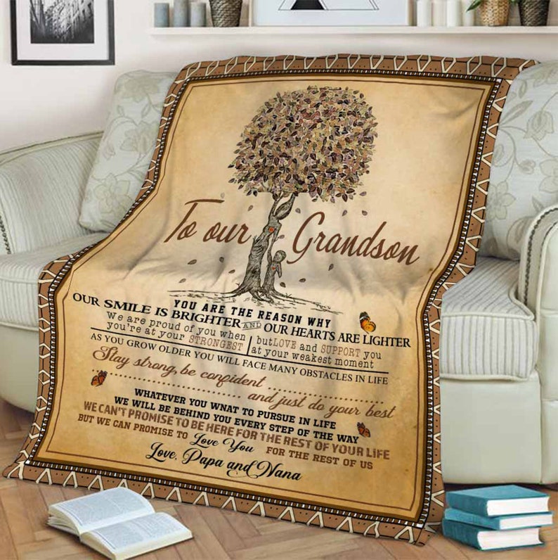 To Our Grandson You Are The Reason My Smile Fleece Blanket Gift For Grandson Family Birthday Gift Home Decor Bedding Couch Sofa Soft And Comfy Cozy 1635406984862.jpg