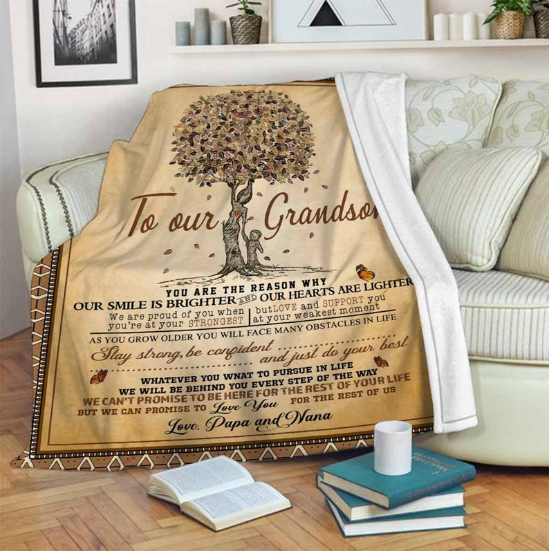 To Our Grandson You Are The Reason My Smile Fleece Blanket Gift For Grandson Family Birthday Gift Home Decor Bedding Couch Sofa Soft And Comfy Cozy 1635406984937.jpg