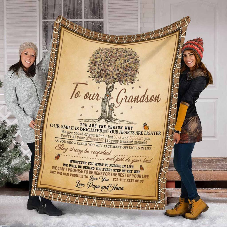 To Our Grandson You Are The Reason My Smile Fleece Blanket Gift For Grandson Family Birthday Gift Home Decor Bedding Couch Sofa Soft And Comfy Cozy 1635406984962.jpg
