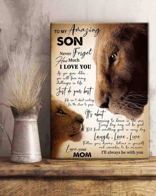 To My Amazing Son Canvas,Canvas Mom And Son Lion Gift For Son Home Decor Wall Art Visual Art 1635490184916.jpg