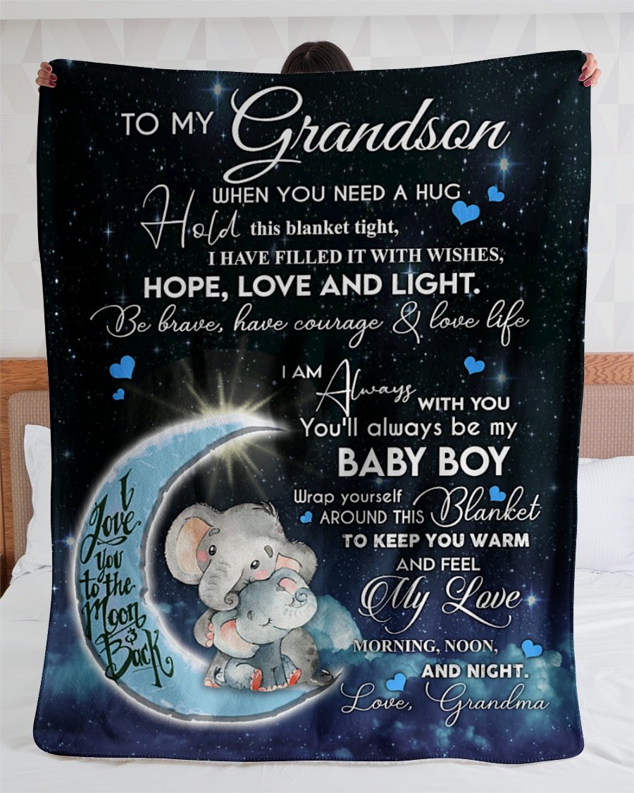 Gift For Grandson Blanket, Elephant - To My Grandson I Am Always With You You'll Always Be My Baby Boy Fleece Blanket Birthday Gift Home Decor Bedding Couch Sofa Soft And Comfy Cozy 1635491087815.jpg