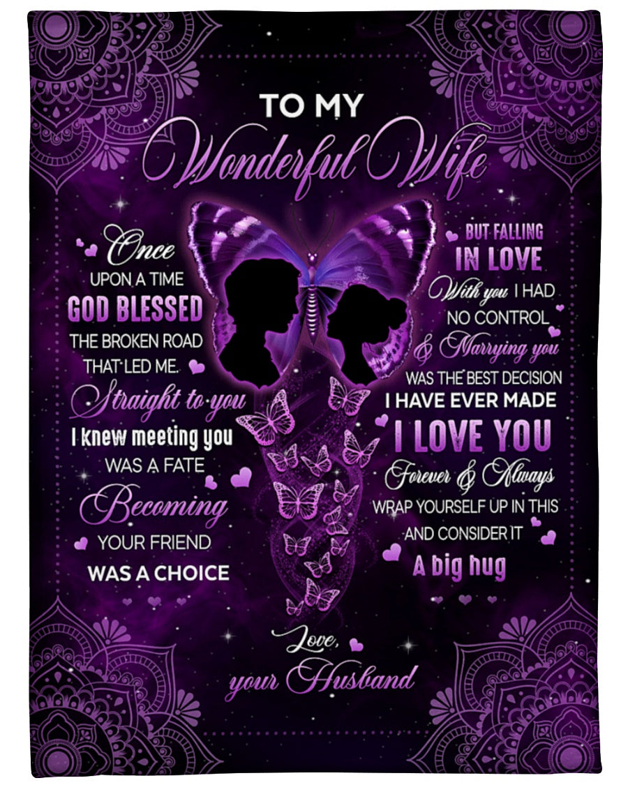 To My Wife Personalized Name Blankets For Adults-anniversary Valentine Birthday Gifts For My Wife-i Love You Purple Butterfly Mandala 1636019077424.jpg