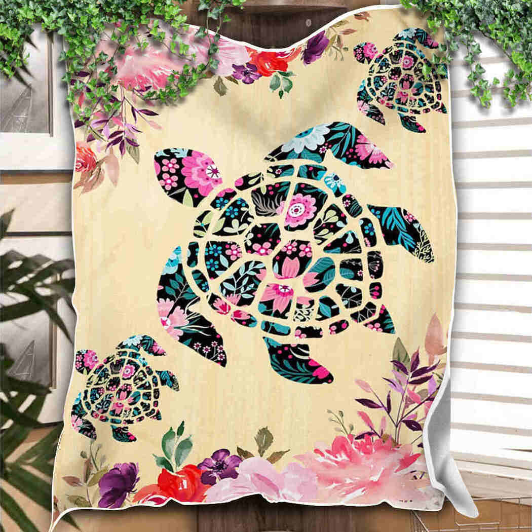 Beautiful Turtles Flower Ocean Animals Blanket Gift For Turtle Lovers Birthday Gift Bedding Couch Sofa Soft And Comfy Cozy 1636179157319.jpg