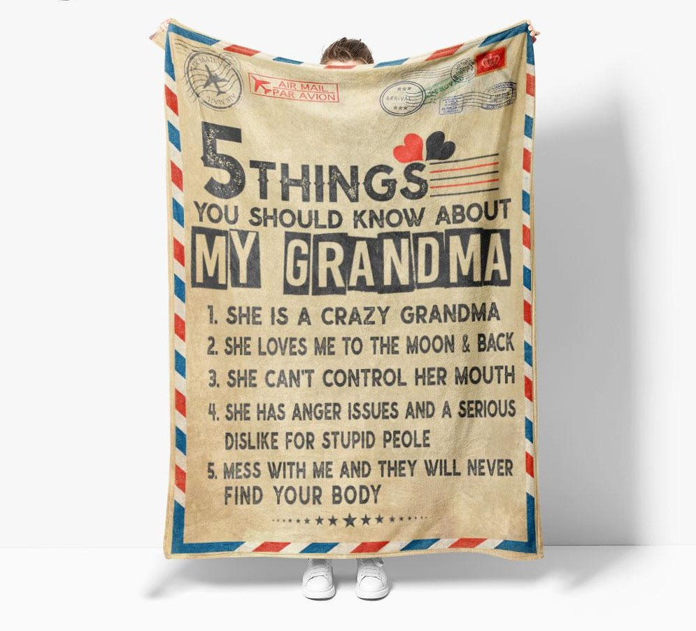To My Grandma 5 Things You Should Know About My Grandma Letter Blanket Gift For Grandma Birthday Gift Home Decor Bedding Couch Sofa Soft and Comfy Cozy 1636450636459.jpg