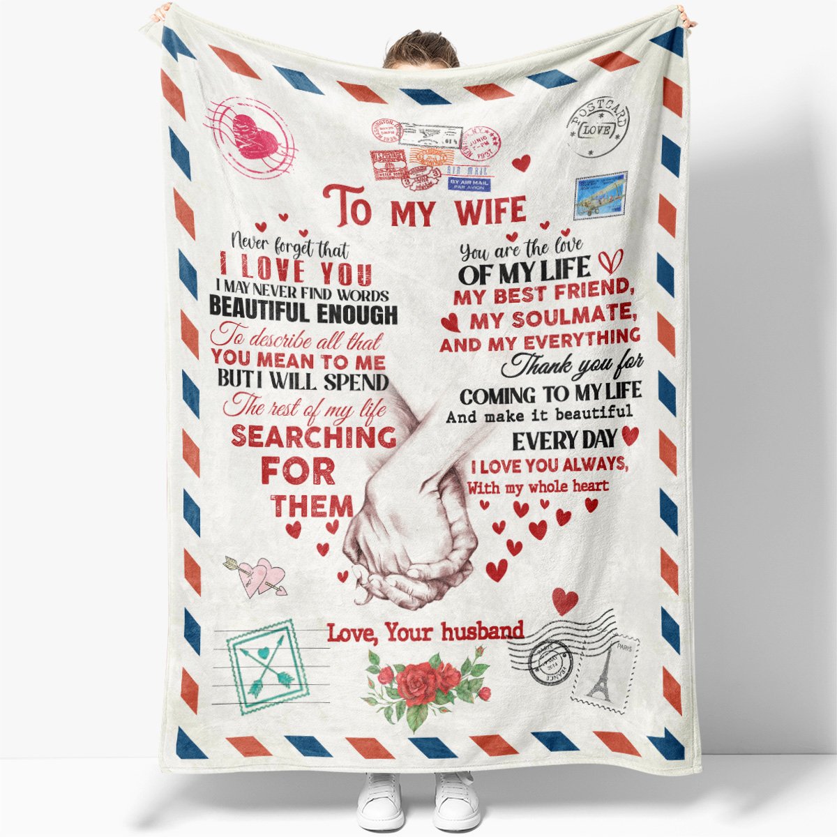 To My Wife You're My Best Friend Heart Love Letter Blanket Gift For Wife From Husband Birthday Gift Home Decor Bedding Couch Sofa Soft And Comfy Cozy 1636620966502.jpg