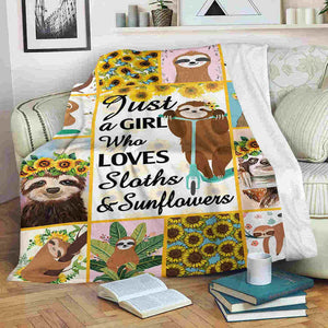 Just A Girl Who Loves Sloths & Sunflowers Blanket Gift For Sloth And Sunflower Birthday Gift Home Decor Bedding Couch Sofa Soft And Comfy Cozy 1637118700773.jpg