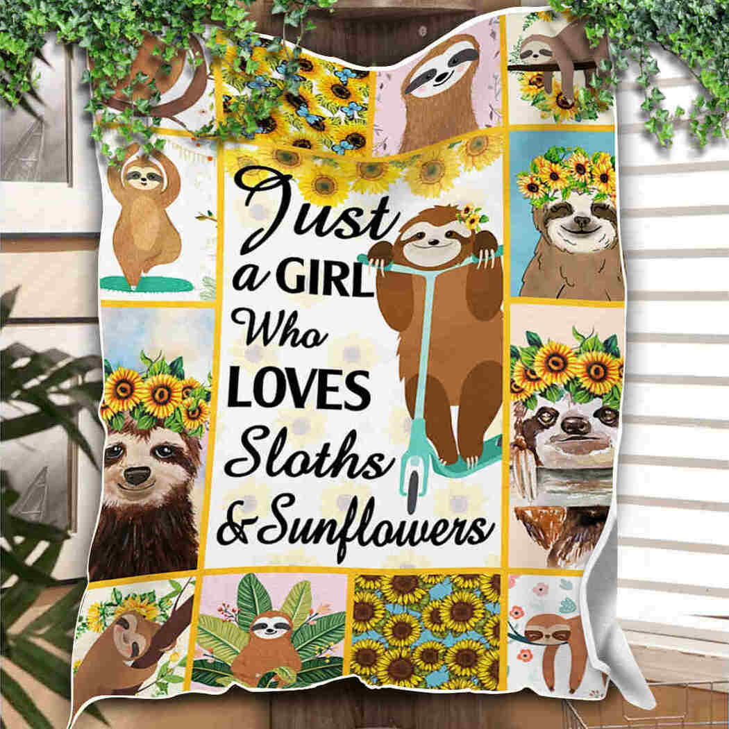 Just A Girl Who Loves Sloths & Sunflowers Blanket Gift For Sloth And Sunflower Birthday Gift Home Decor Bedding Couch Sofa Soft And Comfy Cozy 1637118700816.jpg