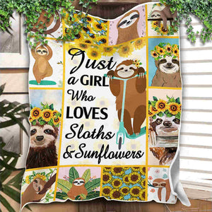 Just A Girl Who Loves Sloths & Sunflowers Blanket Gift For Sloth And Sunflower Birthday Gift Home Decor Bedding Couch Sofa Soft And Comfy Cozy 1637118700816.jpg