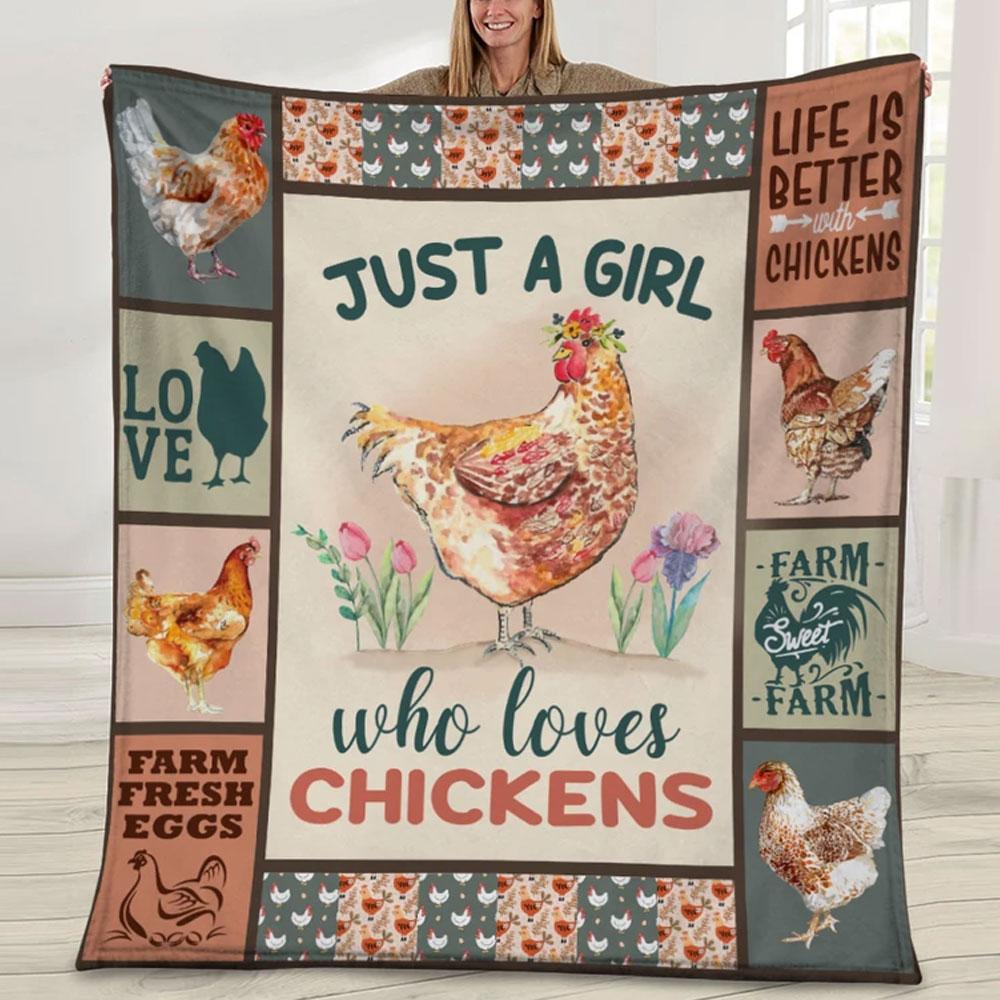 Just A Girl Who Loves Chickens Fleece Blanket Home Decor Bedding Couch Sofa Soft And Comfy Cozy Gift Idea For Chickens Lovers, Gift For Friend Family 1637564136381.jpg