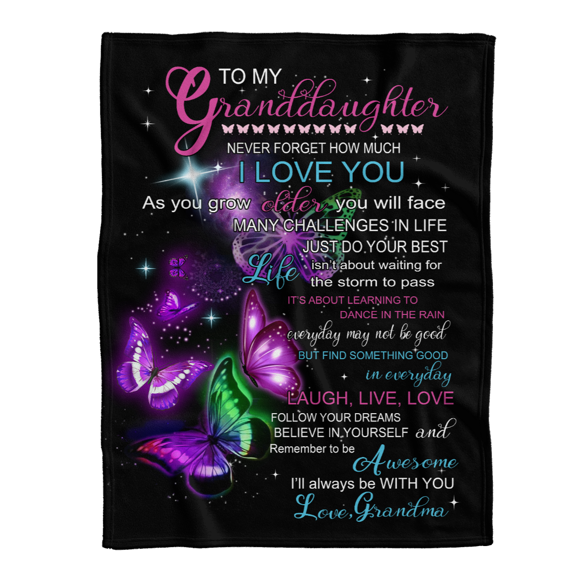 Gift For Granddaughter Blanket, To My Granddaughter Butterfly Never Forget How Much I Love You - Love From Grandma 1637736378116.png