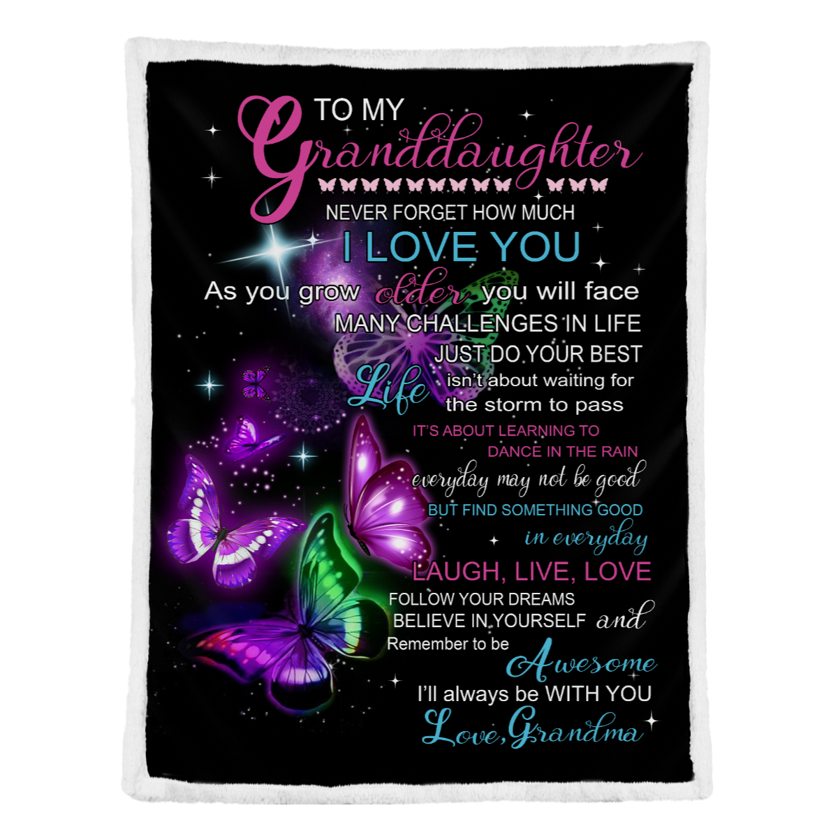 Gift For Granddaughter Blanket, To My Granddaughter Butterfly Never Forget How Much I Love You - Love From Grandma 1637736385294.png