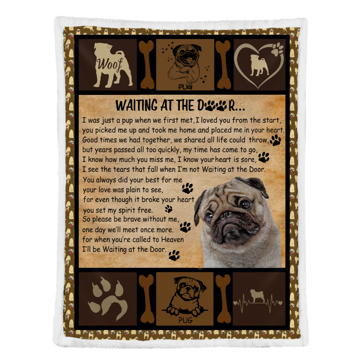 Pug Dog Blanket, Pug Waiting At The Door, Dog Lover, Pug Lover 1637742582376.png