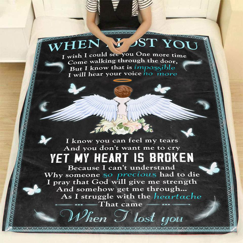 When I Lost You, Angel Wings Memorial Fleece Blanket Home Decor Bedding Couch Sofa Soft And Comfy Cozy, Memorial Gift 1638325664361.jpg