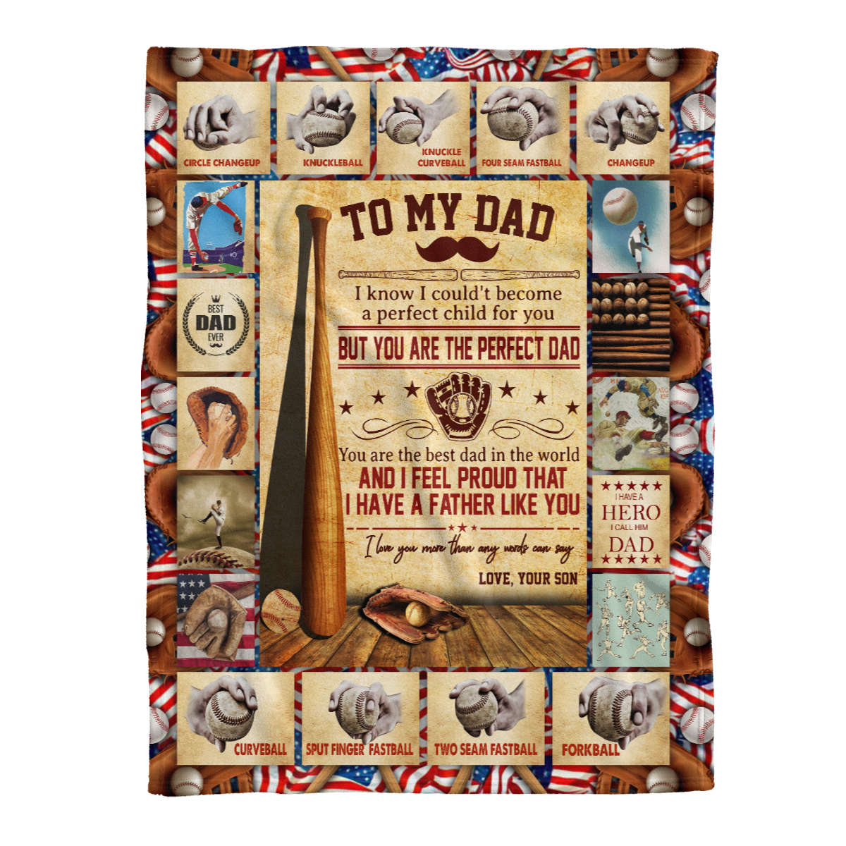 Gift For Father Blanket, Son To Dad You Are The Best Dad In The World Baseball Blanket 1638344319748.png