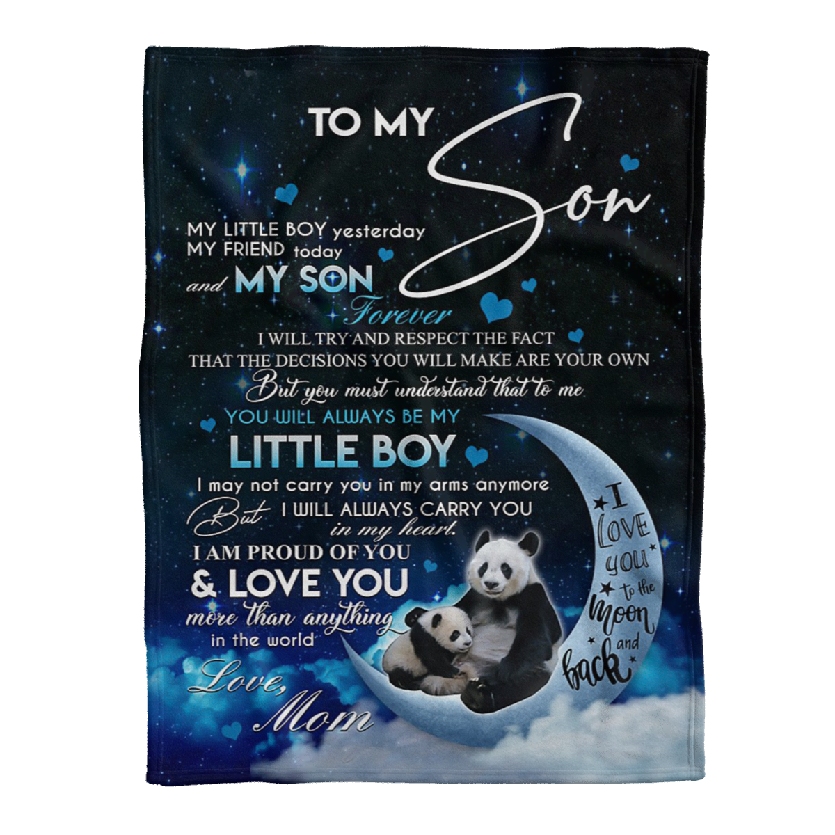 Gift For Son Blanket, To My Son My Little Boy Yesterday My Friend Today Mom Panda Moon Galaxy 1638411996634.png