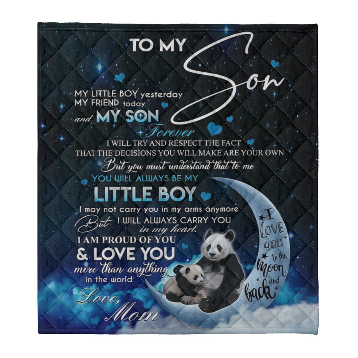 Gift For Son Blanket, To My Son My Little Boy Yesterday My Friend Today Mom Panda Moon Galaxy 1638412000496.png