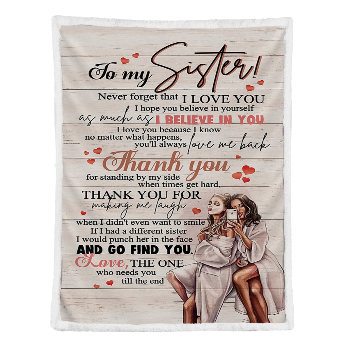 Gift For Sister Blanket, To My Sister Thank You For Standing By My Side When Time Get Hard 1638428378280.png