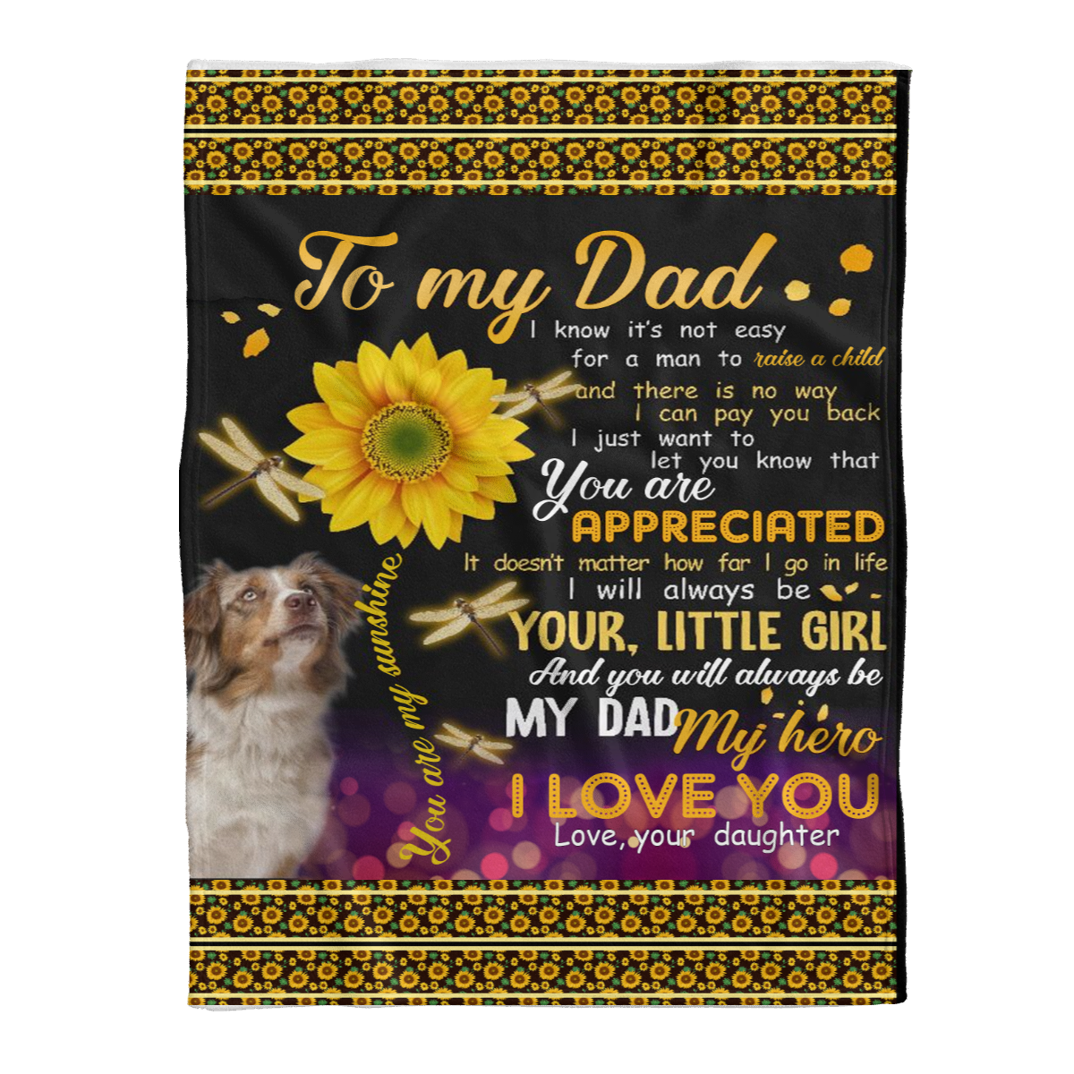 Gift For Father Blanket, Australian Shepherd To My Dad My Dad My Hero I Love You - Love From Daughter 1638429261447.png