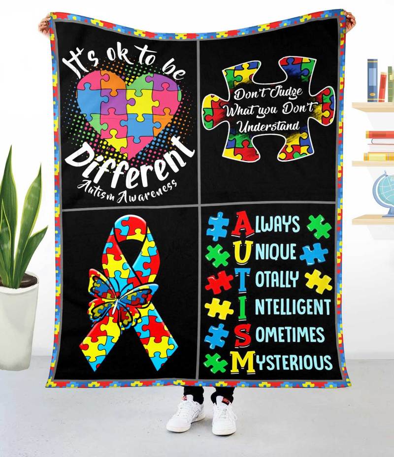 Autism It's Ok To Be Different Blanket Gift For Loved Family Friend Birthday Gift Home Decor Bedding Couch Sofa Soft And Comfy Cozy 1639120244146.jpg