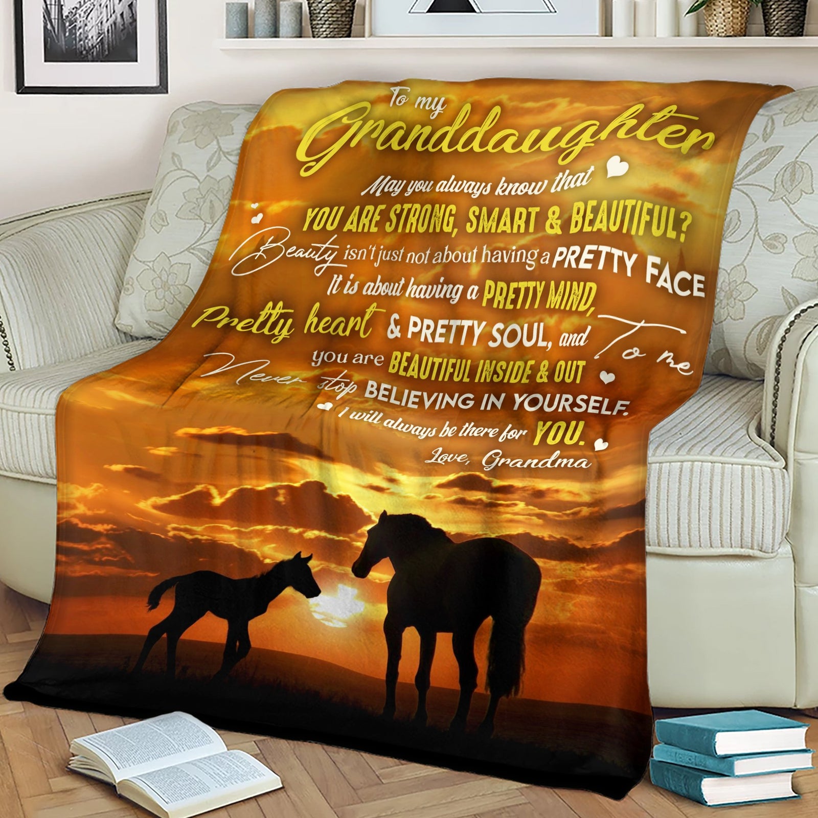 Sunset Horse To My Granddaughter May You Always Know That Blanket Gift From Grandma Birthday Gift Home Decor Bedding Couch Sofa Soft And Comfy Cozy 1639629594626.jpg