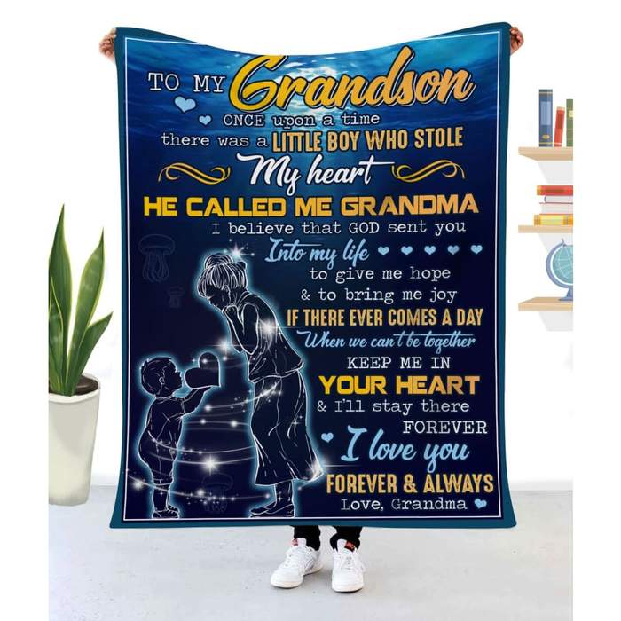 To My Grandson Once Upon A Time There Was A Little Boy Who Stole My Heart Blanket Gift For Grandson From Grandma Birthday Gift Home Decor Bedding Couch Sofa Soft And Comfy Cozy 1639629864354.jpg