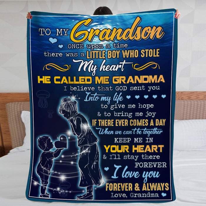 To My Grandson Once Upon A Time There Was A Little Boy Who Stole My Heart Blanket Gift For Grandson From Grandma Birthday Gift Home Decor Bedding Couch Sofa Soft And Comfy Cozy 1639629864462.jpg