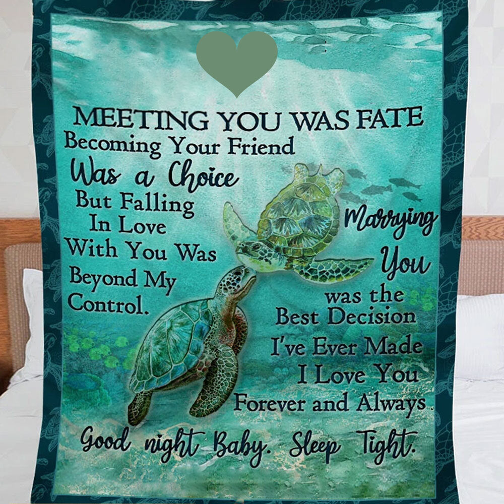 Best Valentine Gift For Girlfriend, Sea Turtle Couple Meeting You Fleece Blanket Home Decor Bedding Couch Sofa Soft And Comfy Cozy 1639648697396.jpg