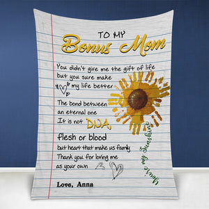 To My Bonus Mom You Didn't Give Me The Gift Of Life Handprint Sunflower Blanket Gift For Bonus Mom Mother's Day Gift Home Decor Bedding Couch Sofa Soft And Comfy Cozy 1639992990374.jpg
