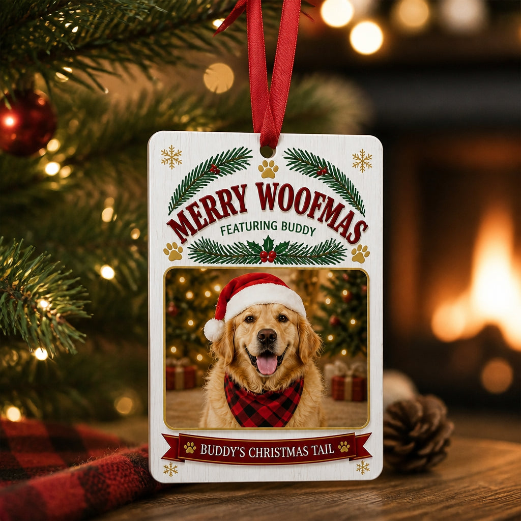 Merry Woofmas Photo Ornament (Name + Photo) - Personalized Ornament 163f53bc-5a10-4a09-a1a7-13f99961126b.jpg